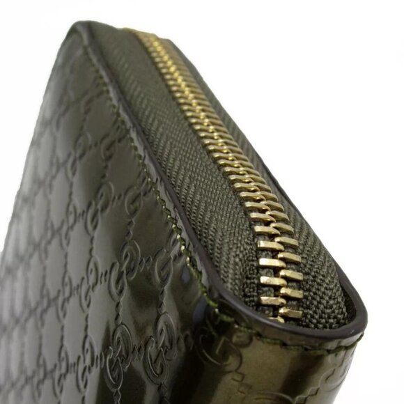 Auth GUCCI Micro Gucci Shima Zip Around long wallet khaki leather - Picture 6 of 16